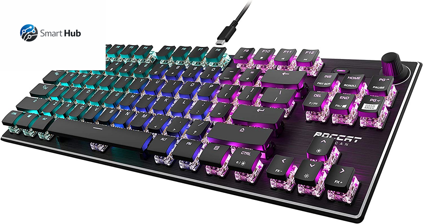 Vulcan TKL Mechanical PC Tactile Gaming Keyboard, Compact, Tenkeyless, Titan Switch Optical, RGB AIMO Lighting, Anodized Aluminum Top Plate, Detachable USB-C Cable, Low Profile Design, Black
