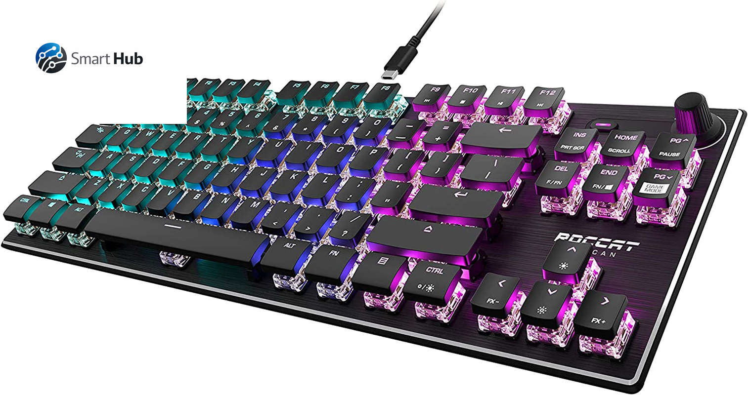 Vulcan TKL Mechanical PC Tactile Gaming Keyboard, Compact, Tenkeyless, Titan Switch Optical, RGB AIMO Lighting, Anodized Aluminum Top Plate, Detachable USB-C Cable, Low Profile Design, Black