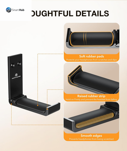 Headphone Stand Hanger Foldable Wall Hooks, save Space Durable Aluminum Headset Stand Holder for Universal Gaming Headset, Strong Adhesive, Black