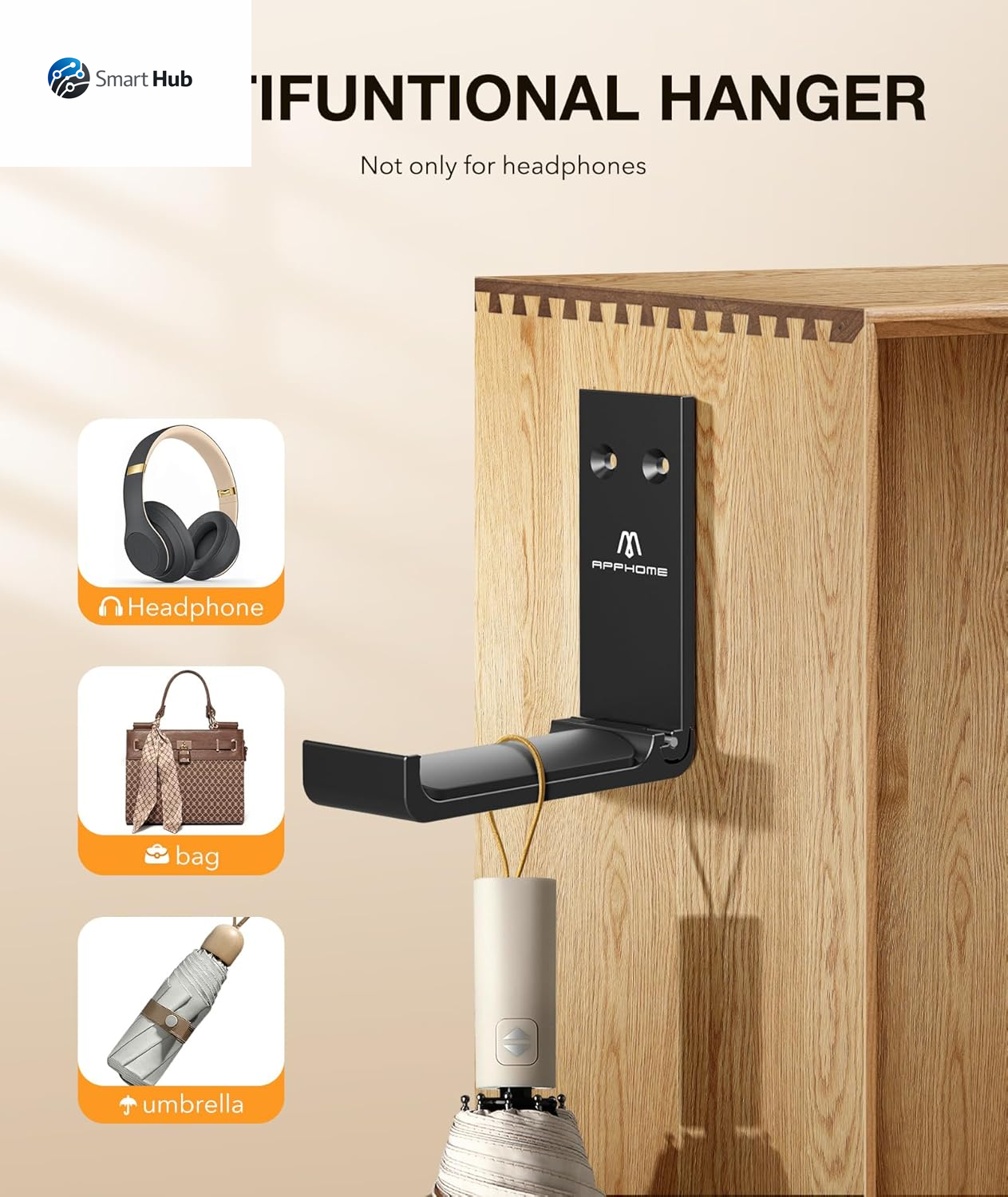 Headphone Stand Hanger Foldable Wall Hooks, save Space Durable Aluminum Headset Stand Holder for Universal Gaming Headset, Strong Adhesive, Black