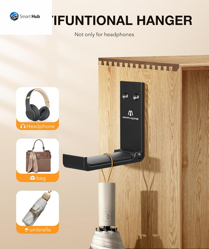 Headphone Stand Hanger Foldable Wall Hooks, save Space Durable Aluminum Headset Stand Holder for Universal Gaming Headset, Strong Adhesive, Black