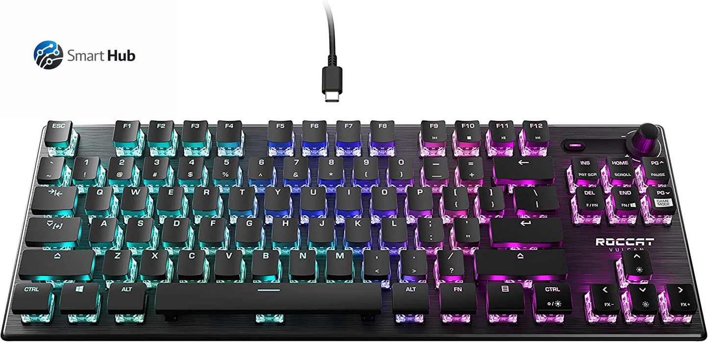 Vulcan TKL Mechanical PC Tactile Gaming Keyboard, Compact, Tenkeyless, Titan Switch Optical, RGB AIMO Lighting, Anodized Aluminum Top Plate, Detachable USB-C Cable, Low Profile Design, Black
