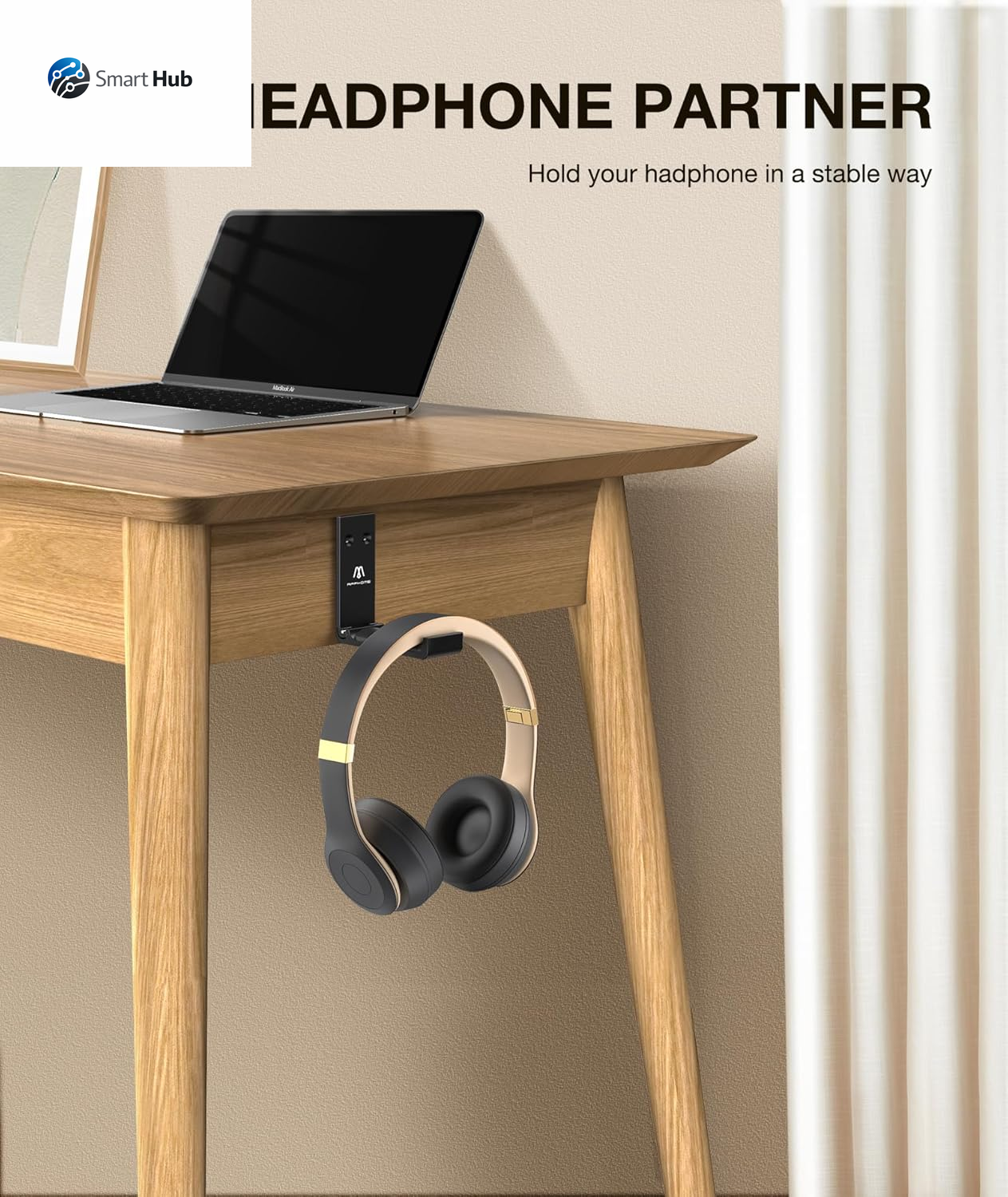 Headphone Stand Hanger Foldable Wall Hooks, save Space Durable Aluminum Headset Stand Holder for Universal Gaming Headset, Strong Adhesive, Black