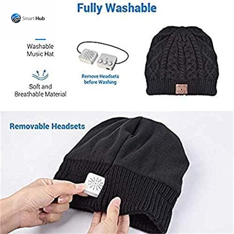 Wireless Bluetooth Beanie Hat Headphone Winter Warm Soft Knit Cap with Wireless Headphone Speaker Mic Hands Free for Iphone Android Cell Phones Black