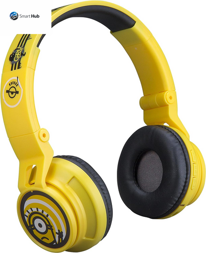 Minions Kids Bluetooth Wireless Headphones with Microphone, Includes Aux Cord, Volume Reduced, Foldable, Yellow, over Ear, Unisex, 3.5Mm Jack, 18H Playtime, 1 Year Warranty