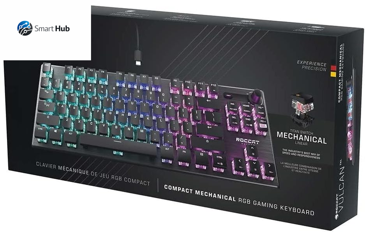 Vulcan TKL Mechanical PC Tactile Gaming Keyboard, Compact, Tenkeyless, Titan Switch Optical, RGB AIMO Lighting, Anodized Aluminum Top Plate, Detachable USB-C Cable, Low Profile Design, Black