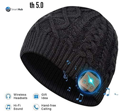 Wireless Bluetooth Beanie Hat Headphone Winter Warm Soft Knit Cap with Wireless Headphone Speaker Mic Hands Free for Iphone Android Cell Phones Black