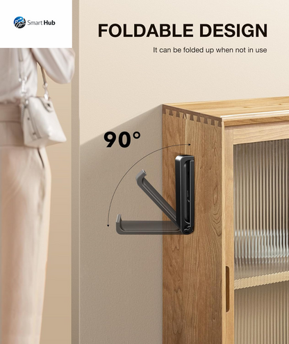 Headphone Stand Hanger Foldable Wall Hooks, save Space Durable Aluminum Headset Stand Holder for Universal Gaming Headset, Strong Adhesive, Black