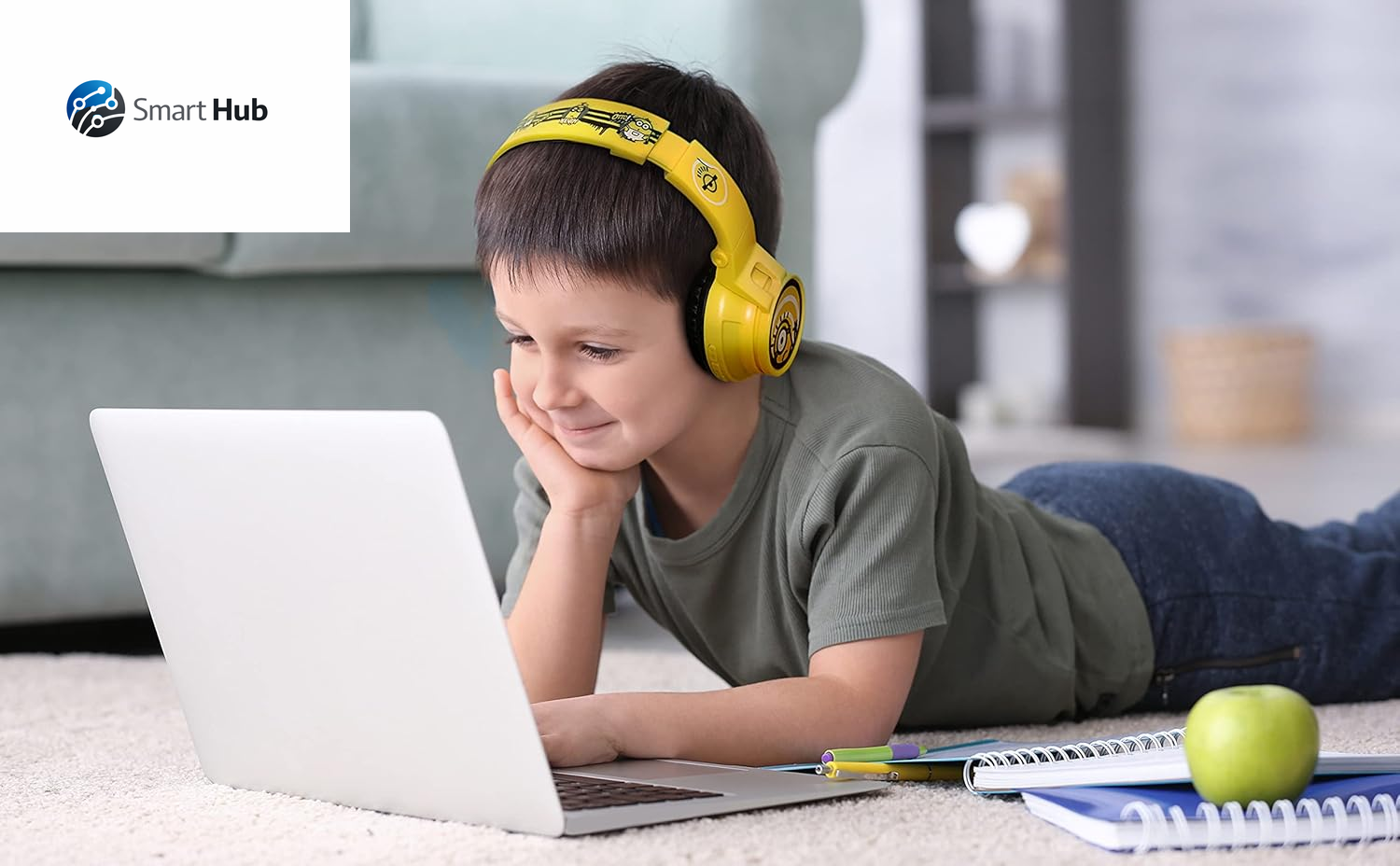 Minions Kids Bluetooth Wireless Headphones with Microphone, Includes Aux Cord, Volume Reduced, Foldable, Yellow, over Ear, Unisex, 3.5Mm Jack, 18H Playtime, 1 Year Warranty